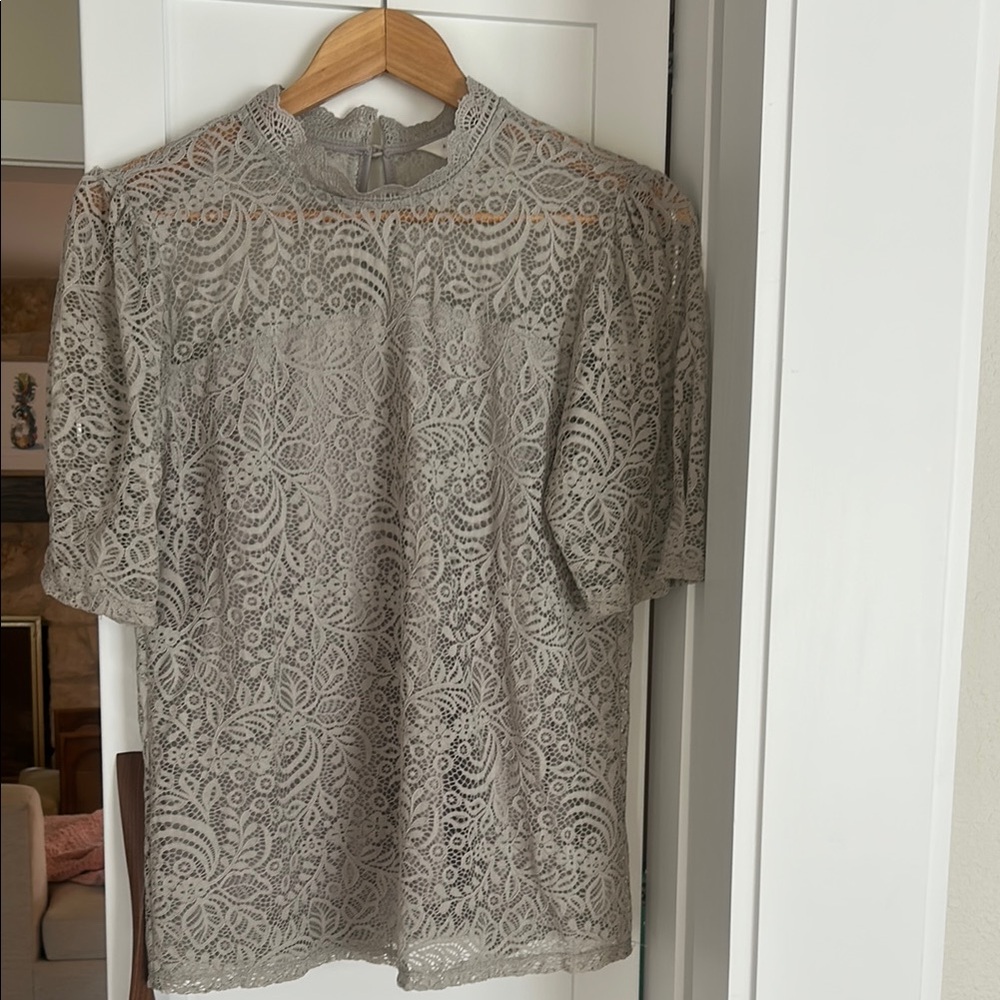Adiva Tan Boxy Blouse with Embellished Mandarin Collar